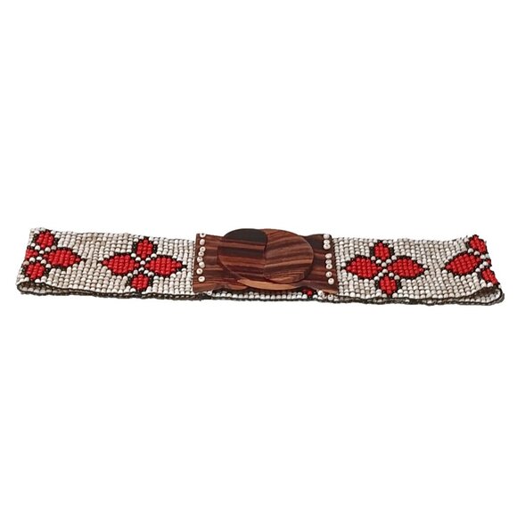 Wide Belt Stretch Red Star Flowers Beaded Boho Tribal Stretchy Wooden Buckle main image 7